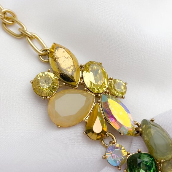 J. Crew Blue Green Yellow Ombre Chunky Rhinestone Gem Jewel Statement Necklace - Picture 3 of 13